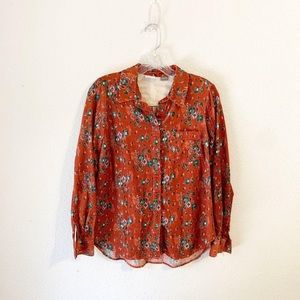Anthropologie Building 18 Orange Corduroy Button Up